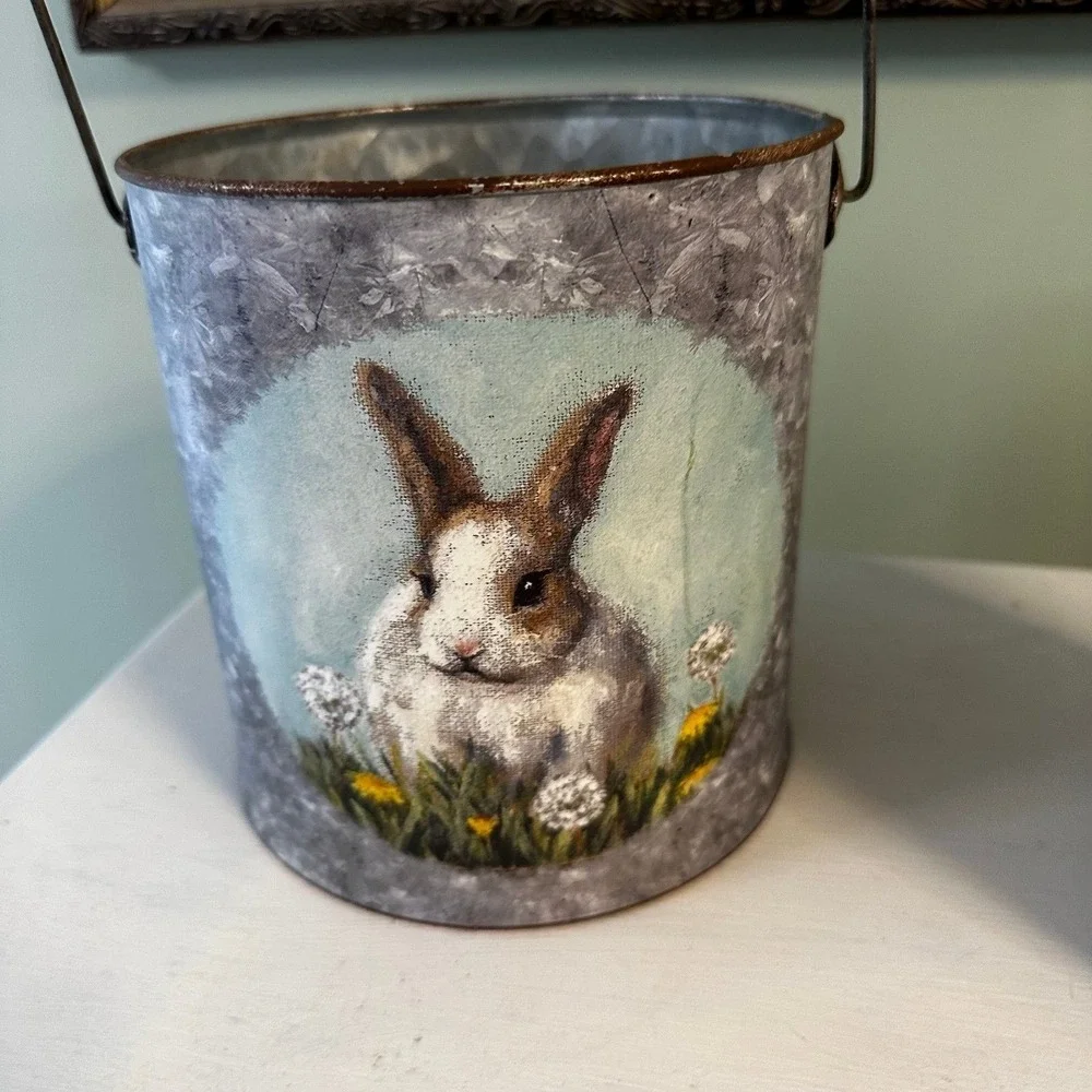 Set of two tin Easter spring decor Primitives by Kathy buckets